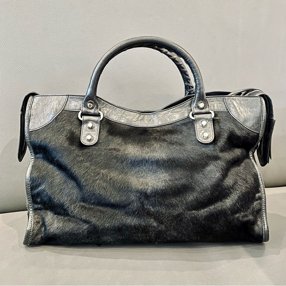 Like New! BALENCIAGA Ultra Rare City Bag Black Pony Hair Silver Classic Hardware - Picture 5 of 14
